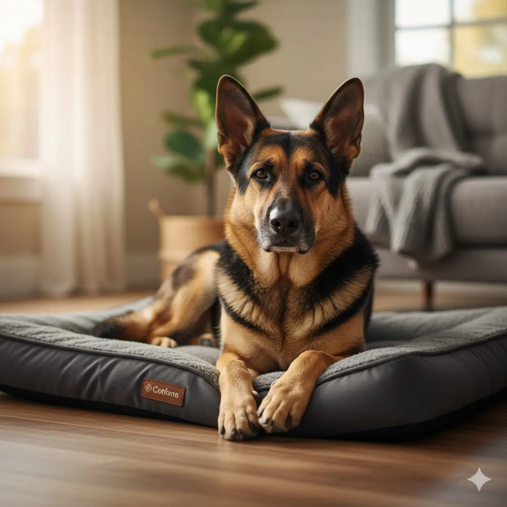 perro sentado con displasia de cadera en perros