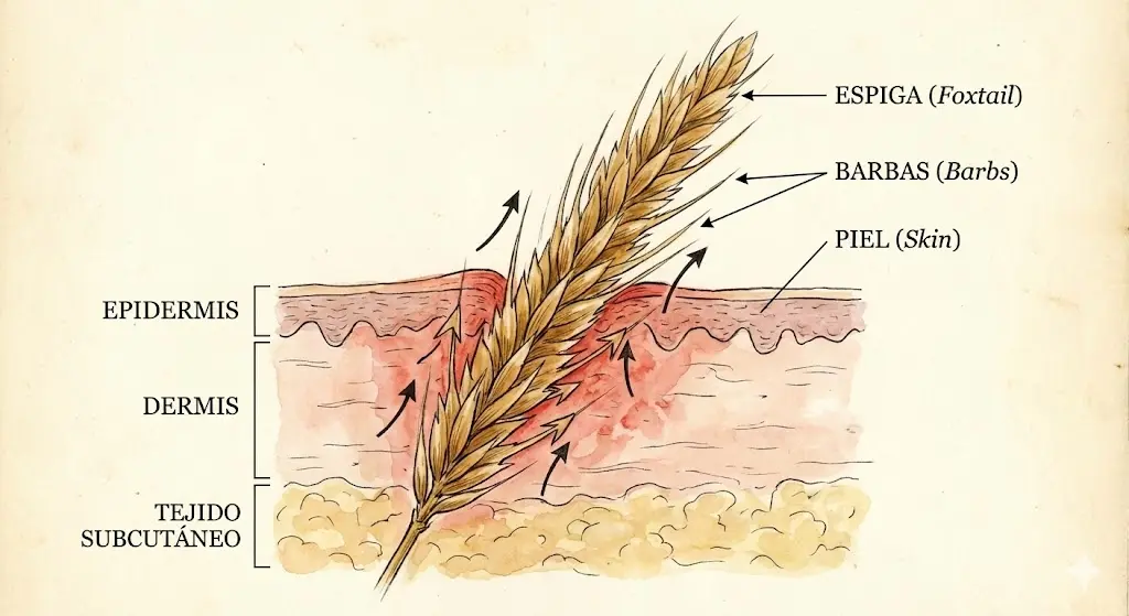 Absceso por espiga en perros: Por qué es urgente y cómo detectarlo a tiempo 2 ilustración de espiga penetrando en la piel